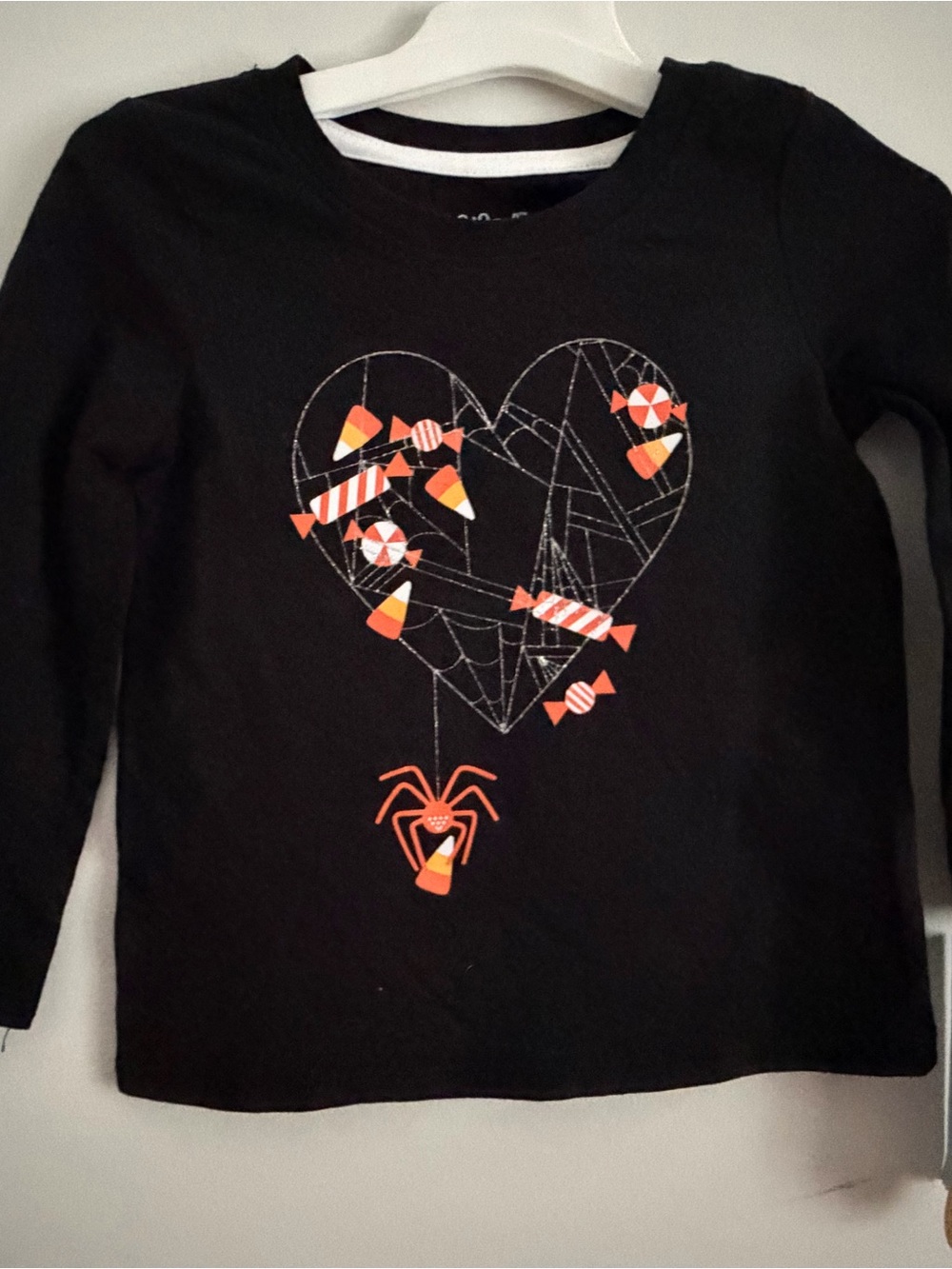Cat & Jack Black Long-Sleeve Tee with Orange Candy Heart & Spider